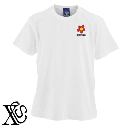 花20柄 刺繍 5.6oz 綿100% 半袖 Tシャツ メンズ レディース カットソー 大きいサイズあり【X-CLOTHES】オリジナル グッズ 刺繍 ワンポイント 雑貨【b 黒 紺 ブルー 赤 ワイン】【g 白 灰】 【2植物ロゴ-植物】