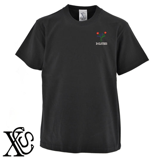 花3柄 刺繍 5.6oz 綿100% 半袖 Tシャツ メンズ レディース カットソー 大きいサイズあり【X-CLOTHES】オリジナル グッズ 刺繍 ワンポイント 雑貨【b 黒 紺 ブルー 赤 ワイン】【g 白 灰】 【2植物ロゴ-植物】