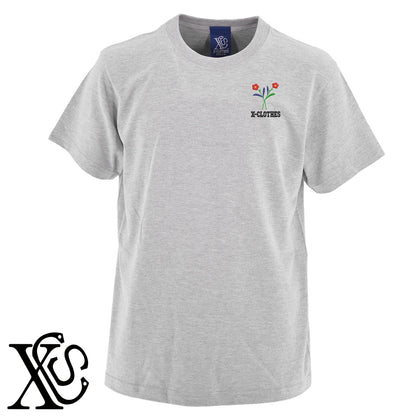 花3柄 刺繍 5.6oz 綿100% 半袖 Tシャツ メンズ レディース カットソー 大きいサイズあり【X-CLOTHES】オリジナル グッズ 刺繍 ワンポイント 雑貨【b 黒 紺 ブルー 赤 ワイン】【g 白 灰】 【2植物ロゴ-植物】