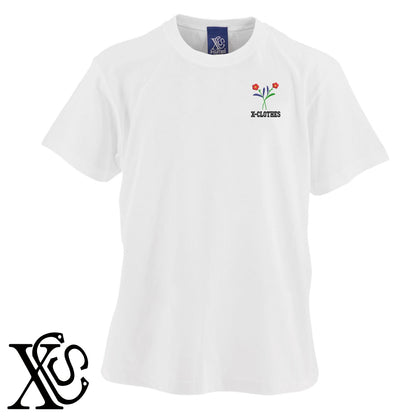 花3柄 刺繍 5.6oz 綿100% 半袖 Tシャツ メンズ レディース カットソー 大きいサイズあり【X-CLOTHES】オリジナル グッズ 刺繍 ワンポイント 雑貨【b 黒 紺 ブルー 赤 ワイン】【g 白 灰】 【2植物ロゴ-植物】