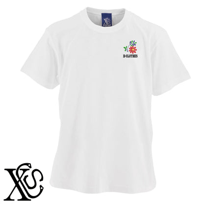 花4柄 刺繍 5.6oz 綿100% 半袖 Tシャツ メンズ レディース カットソー 大きいサイズあり【X-CLOTHES】オリジナル グッズ 刺繍 ワンポイント 雑貨【b 黒 紺 ブルー 赤 ワイン】【g 白 灰】 【2植物ロゴ-植物】