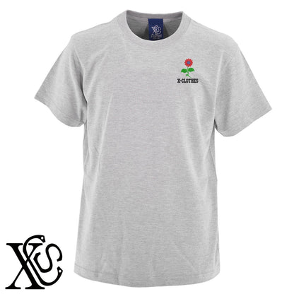 花8柄 刺繍 5.6oz 綿100% 半袖 Tシャツ メンズ レディース カットソー 大きいサイズあり【X-CLOTHES】オリジナル グッズ 刺繍 ワンポイント 雑貨【b 黒 紺 ブルー 赤 ワイン】【g 白 灰】 【2植物ロゴ-植物】