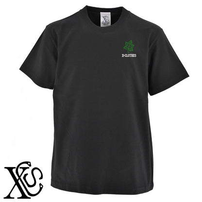 葉っぱ2柄 刺繍 5.6oz 綿100% 半袖 Tシャツ メンズ レディース カットソー 大きいサイズあり【X-CLOTHES】オリジナル グッズ 刺繍 ワンポイント 雑貨【b 黒 紺 ブルー 赤 ワイン】【g 白 灰】 【2植物ロゴ-植物】