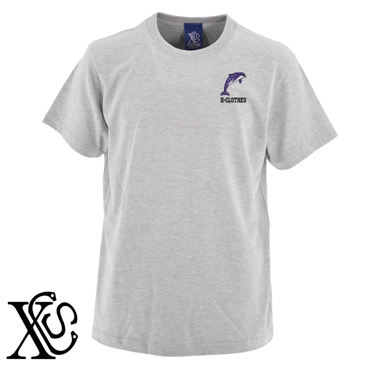 イルカ2柄 刺繍 5.6oz 綿100% 半袖 Tシャツ メンズ レディース カットソー 大きいサイズあり【X-CLOTHES】オリジナル グッズ 刺繍 ワンポイント 雑貨【b 黒 紺 ブルー 赤 ワイン】【g 白 灰】 【2植物ロゴ-魚類】
