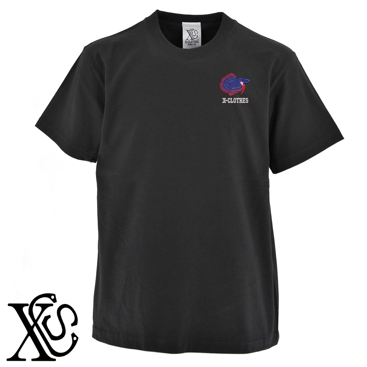 ジャイアントベタ4柄 刺繍 5.6oz 綿100% 半袖 Tシャツ メンズ レディース カットソー 大きいサイズあり【X-CLOTHES】オリジナル グッズ 刺繍 ワンポイント 雑貨【b 黒 紺 ブルー 赤 ワイン】【g 白 灰】 【2植物ロゴ-魚類】