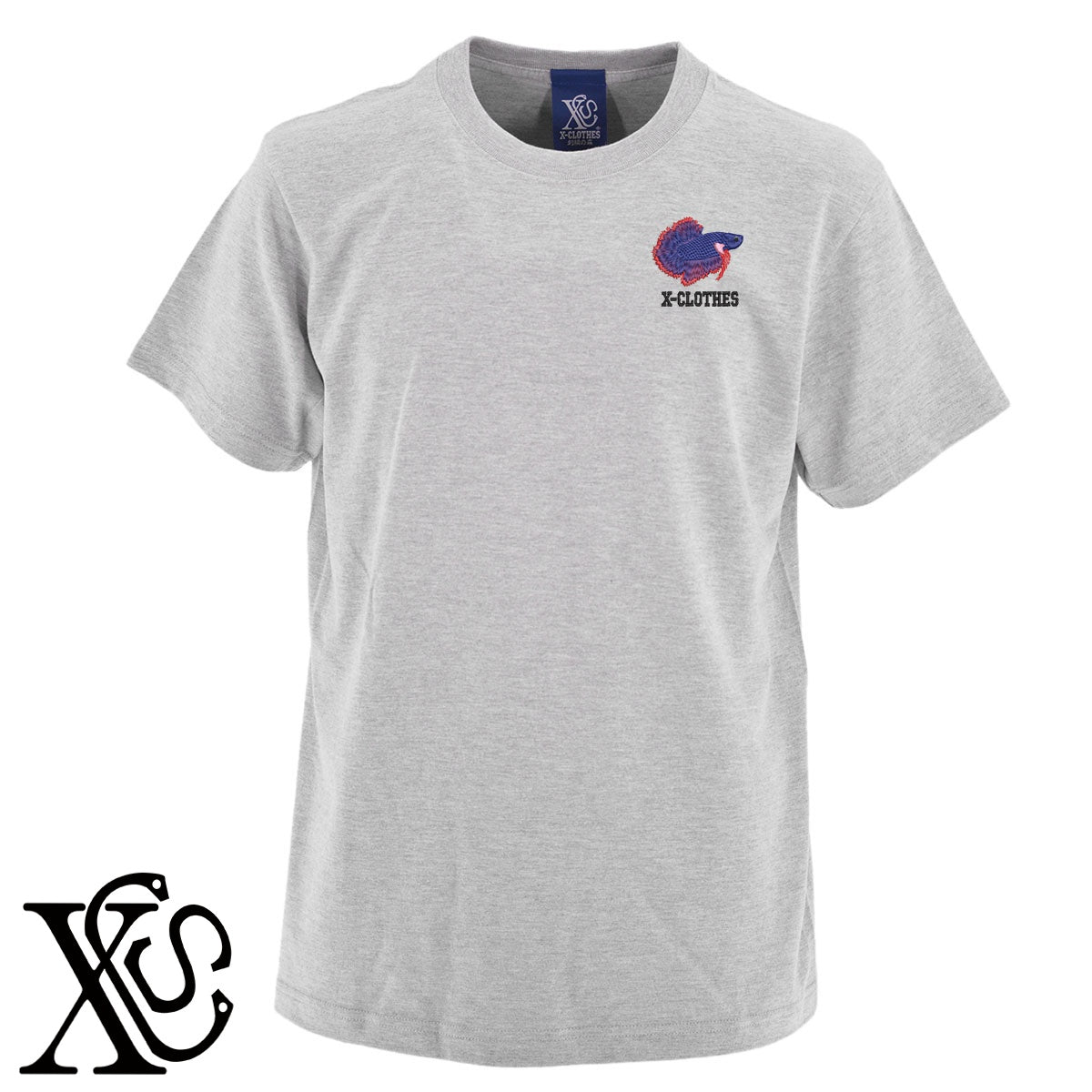 ジャイアントベタ4柄 刺繍 5.6oz 綿100% 半袖 Tシャツ メンズ レディース カットソー 大きいサイズあり【X-CLOTHES】オリジナル グッズ 刺繍 ワンポイント 雑貨【b 黒 紺 ブルー 赤 ワイン】【g 白 灰】 【2植物ロゴ-魚類】