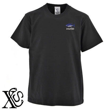 マグロ6柄 刺繍 5.6oz 綿100% 半袖 Tシャツ メンズ レディース カットソー 大きいサイズあり【X-CLOTHES】オリジナル グッズ 刺繍 ワンポイント 雑貨【b 黒 紺 ブルー 赤 ワイン】【g 白 灰】 【2植物ロゴ-魚類】