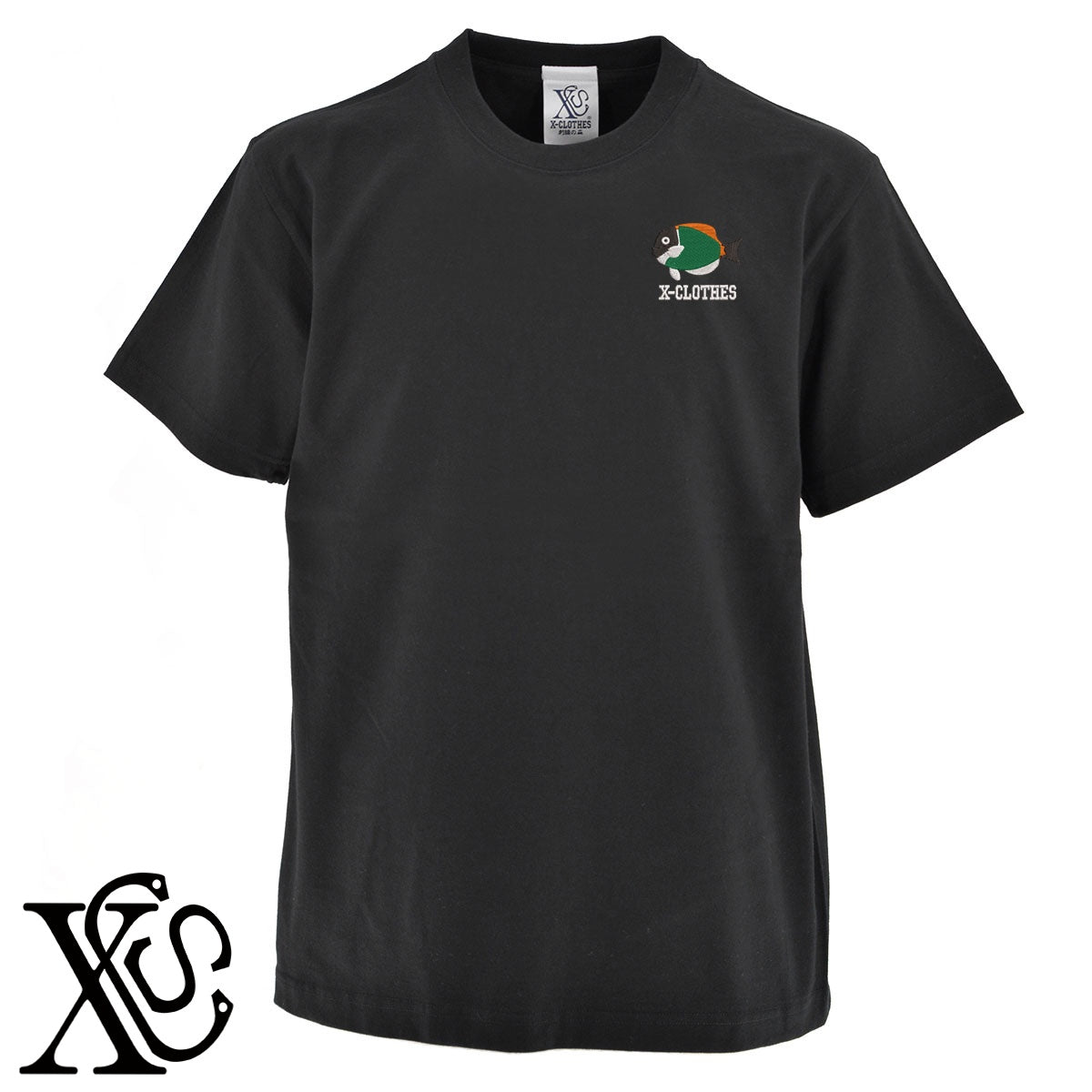 熱帯魚2柄 刺繍 5.6oz 綿100% 半袖 Tシャツ メンズ レディース カットソー 大きいサイズあり【X-CLOTHES】オリジナル グッズ 刺繍 ワンポイント 雑貨【b 黒 紺 ブルー 赤 ワイン】【g 白 灰】 【2植物ロゴ-魚類】