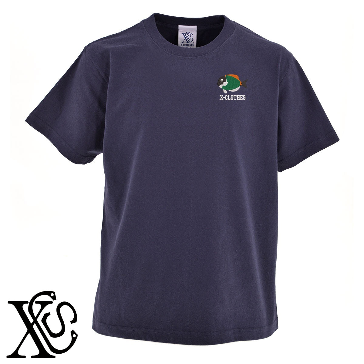 熱帯魚2柄 刺繍 5.6oz 綿100% 半袖 Tシャツ メンズ レディース カットソー 大きいサイズあり【X-CLOTHES】オリジナル グッズ 刺繍 ワンポイント 雑貨【b 黒 紺 ブルー 赤 ワイン】【g 白 灰】 【2植物ロゴ-魚類】