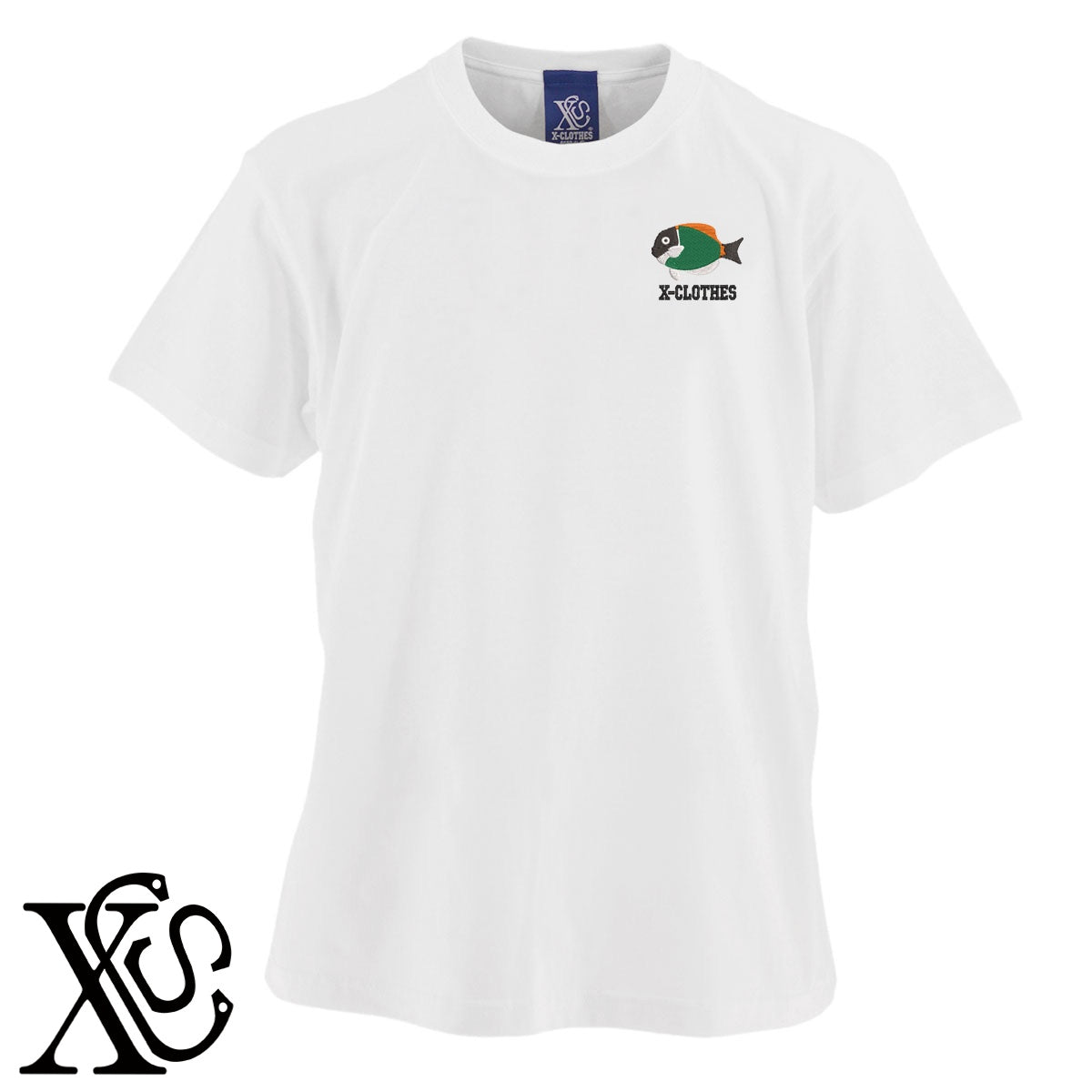 熱帯魚2柄 刺繍 5.6oz 綿100% 半袖 Tシャツ メンズ レディース カットソー 大きいサイズあり【X-CLOTHES】オリジナル グッズ 刺繍 ワンポイント 雑貨【b 黒 紺 ブルー 赤 ワイン】【g 白 灰】 【2植物ロゴ-魚類】