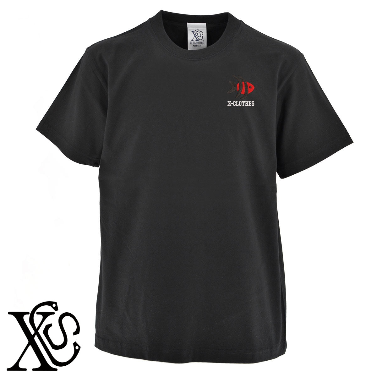 熱帯魚4柄 刺繍 5.6oz 綿100% 半袖 Tシャツ メンズ レディース カットソー 大きいサイズあり【X-CLOTHES】オリジナル グッズ 刺繍 ワンポイント 雑貨【b 黒 紺 ブルー 赤 ワイン】【g 白 灰】 【2植物ロゴ-魚類】