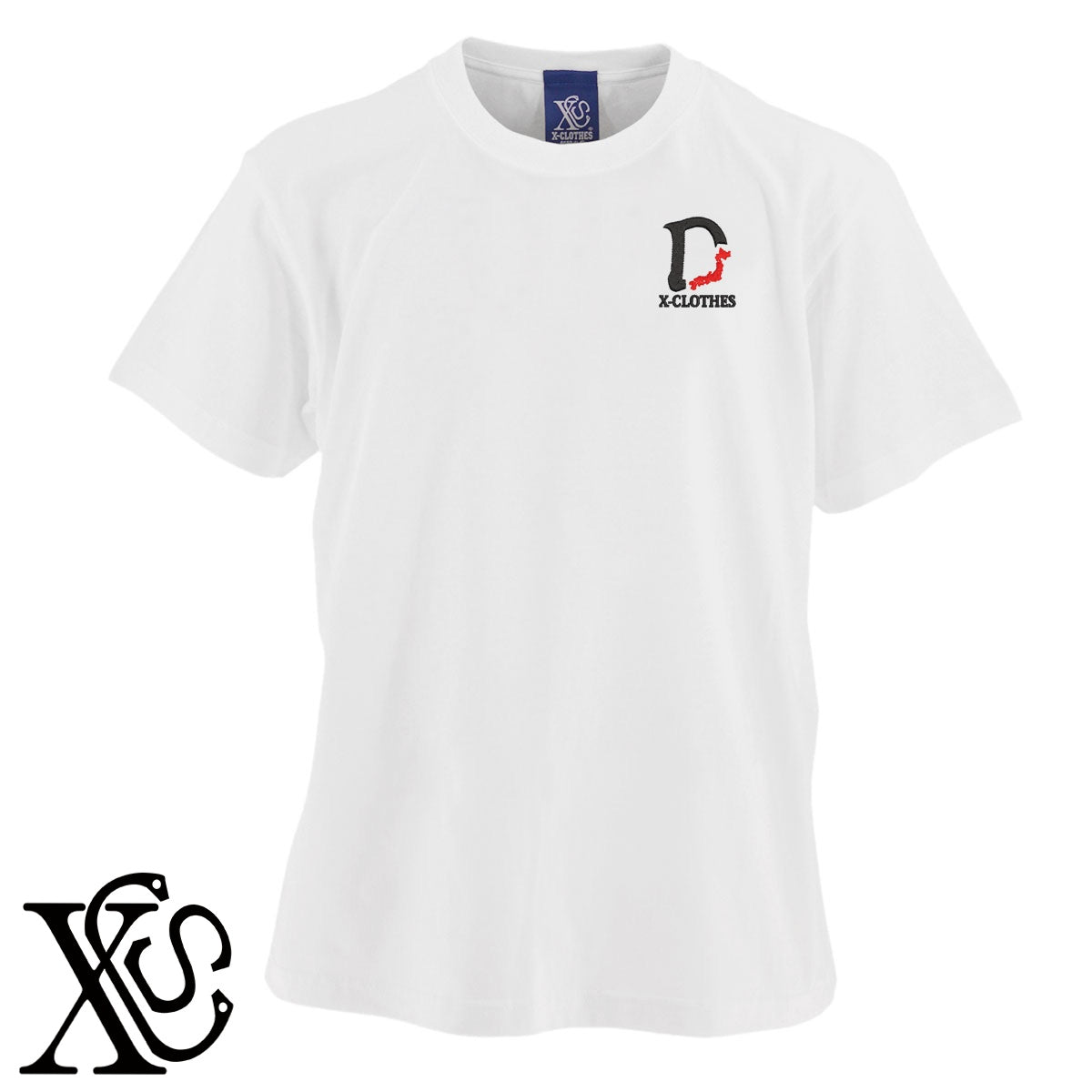[D]大文字柄 刺繍 5.6oz 綿100% 半袖 Tシャツ メンズ レディース カットソー 大きいサイズあり【X-CLOTHES】オリジナル グッズ 刺繍 ワンポイント 雑貨【b 黒 紺 ブルー 赤 ワイン】【g 白 灰】 【3文字標識-日本地図字】