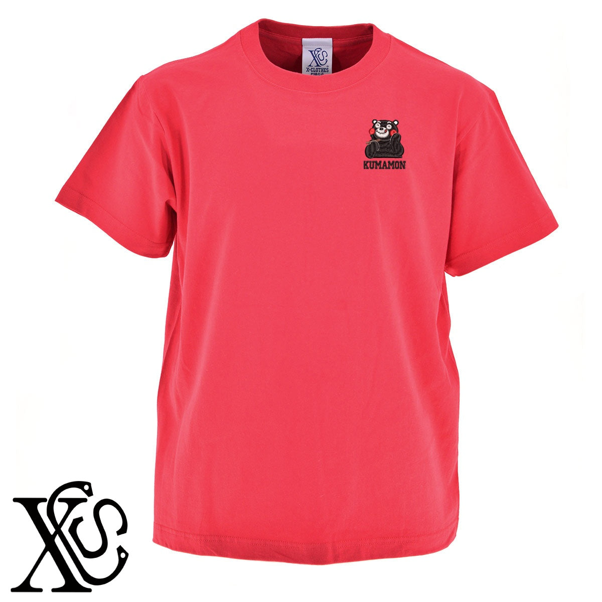 くまモン104柄 刺繍 5.6oz 綿100% 半袖 Tシャツ メンズ レディース カットソー 大きいサイズあり【X-CLOTHES】オリジナル グッズ 刺繍 ワンポイント 雑貨【b 黒 紺 ブルー 赤 ワイン】【g 白 灰】 【4くまモン-A】