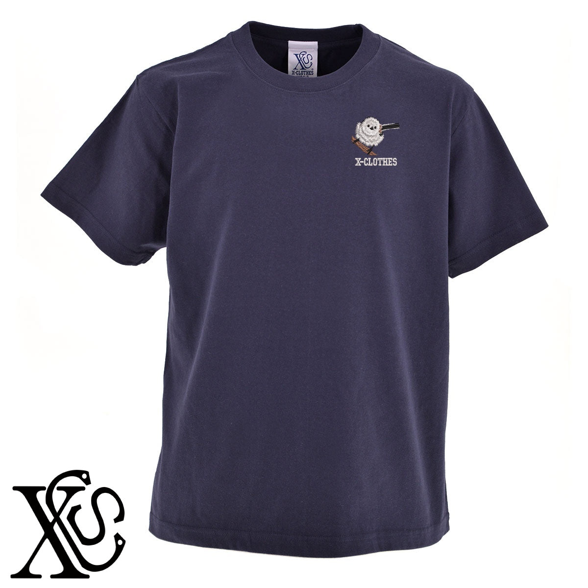 シマエナガ9柄 刺繍 5.6oz 綿100% 半袖 Tシャツ メンズ レディース カットソー 大きいサイズあり【X-CLOTHES】オリジナル グッズ 刺繍 ワンポイント 雑貨【b 黒 紺 ブルー 赤 ワイン】【g 白 灰】 【6動物鳥魚-シマエナガ】