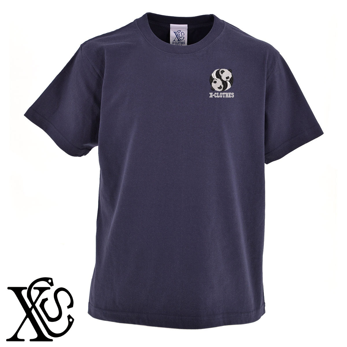 パンダ12柄 刺繍 5.6oz 綿100% 半袖 Tシャツ メンズ レディース カットソー 大きいサイズあり【X-CLOTHES】オリジナル グッズ 刺繍 ワンポイント 雑貨【b 黒 紺 ブルー 赤 ワイン】【g 白 灰】 【6動物鳥魚-パンダ】