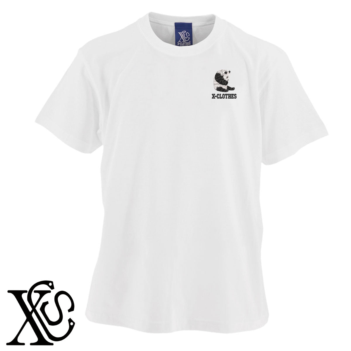 パンダ18柄 刺繍 5.6oz 綿100% 半袖 Tシャツ メンズ レディース カットソー 大きいサイズあり【X-CLOTHES】オリジナル グッズ 刺繍 ワンポイント 雑貨【b 黒 紺 ブルー 赤 ワイン】【g 白 灰】 【6動物鳥魚-パンダ】