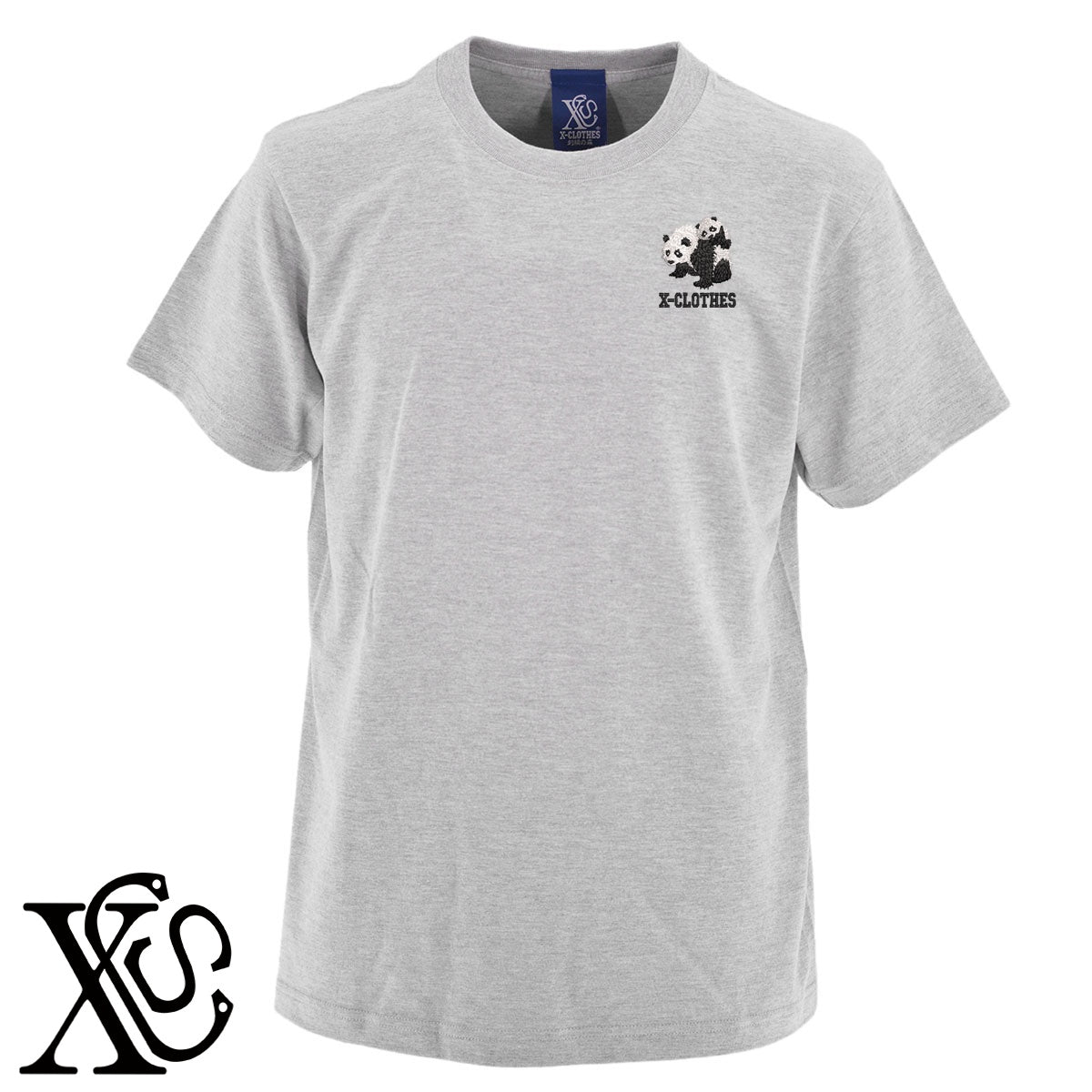 パンダ2柄 刺繍 5.6oz 綿100% 半袖 Tシャツ メンズ レディース カットソー 大きいサイズあり【X-CLOTHES】オリジナル グッズ 刺繍 ワンポイント 雑貨【b 黒 紺 ブルー 赤 ワイン】【g 白 灰】 【6動物鳥魚-パンダ】