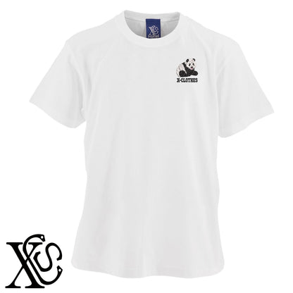 パンダ21柄 刺繍 5.6oz 綿100% 半袖 Tシャツ メンズ レディース カットソー 大きいサイズあり【X-CLOTHES】オリジナル グッズ 刺繍 ワンポイント 雑貨【b 黒 紺 ブルー 赤 ワイン】【g 白 灰】 【6動物鳥魚-パンダ】