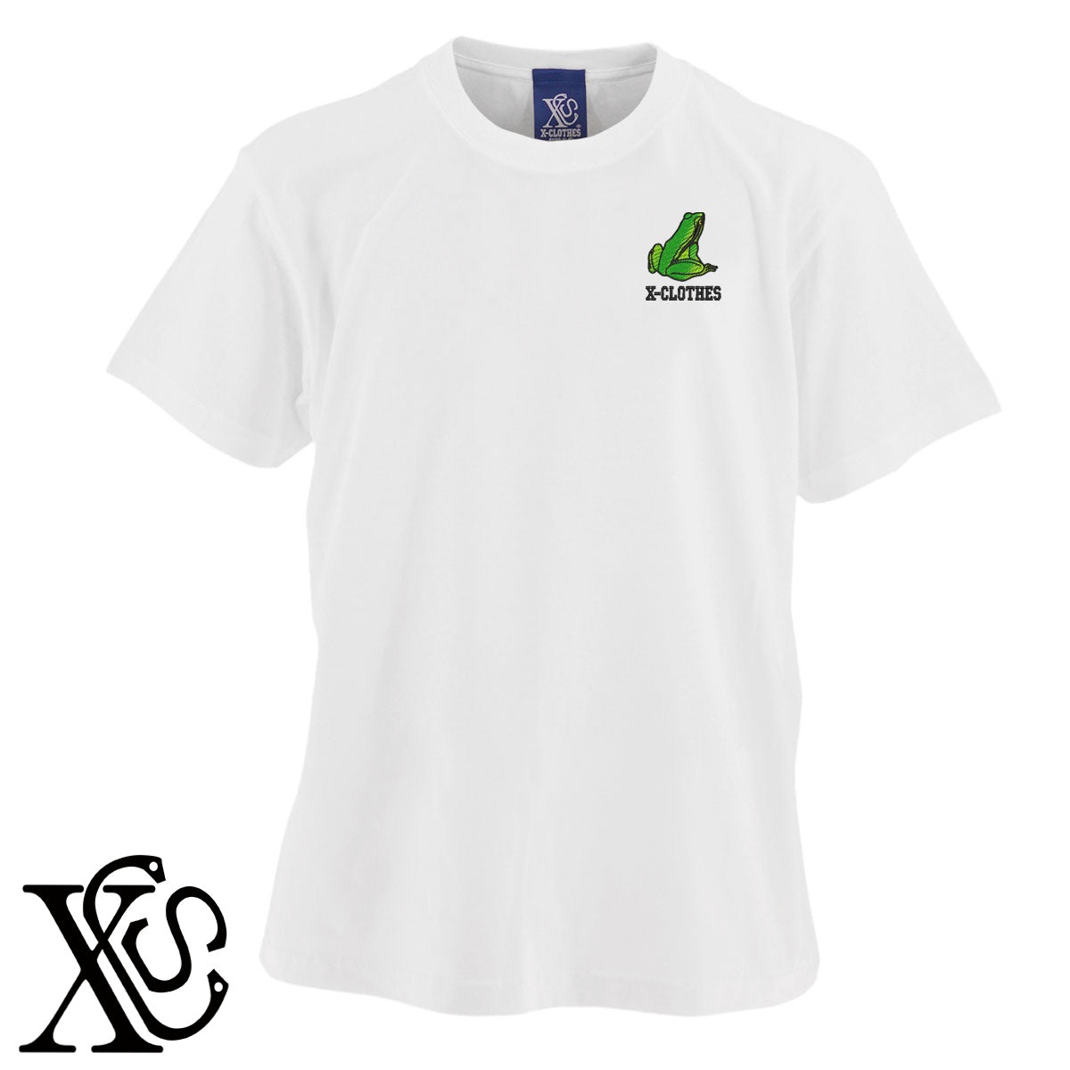 カエル2柄 刺繍 5.6oz 綿100% 半袖 Tシャツ メンズ レディース カットソー 大きいサイズあり【X-CLOTHES】オリジナル グッズ 刺繍 ワンポイント 雑貨【b 黒 紺 ブルー 赤 ワイン】【g 白 灰】 【6動物鳥魚-小動物】