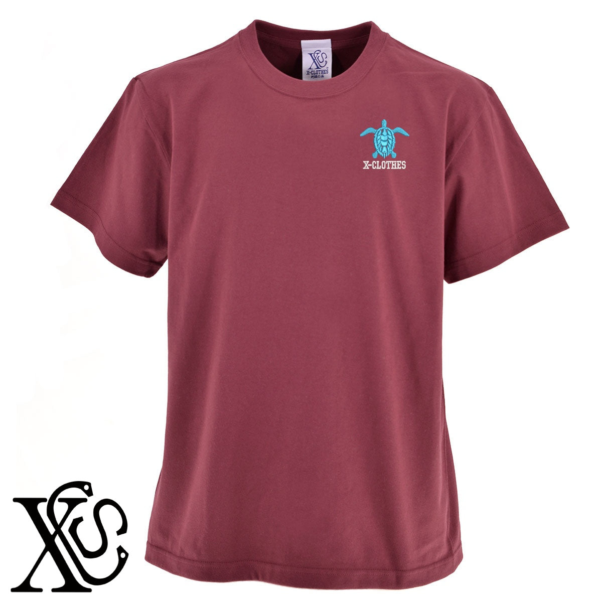 カメ2柄 刺繍 5.6oz 綿100% 半袖 Tシャツ メンズ レディース カットソー 大きいサイズあり【X-CLOTHES】オリジナル グッズ 刺繍 ワンポイント 雑貨【b 黒 紺 ブルー 赤 ワイン】【g 白 灰】 【6動物鳥魚-小動物】