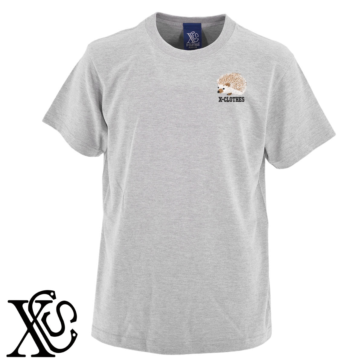 ハリネズミ2柄 刺繍 5.6oz 綿100% 半袖 Tシャツ メンズ レディース カットソー 大きいサイズあり【X-CLOTHES】オリジナル グッズ 刺繍 ワンポイント 雑貨【b 黒 紺 ブルー 赤 ワイン】【g 白 灰】 【6動物鳥魚-小動物】