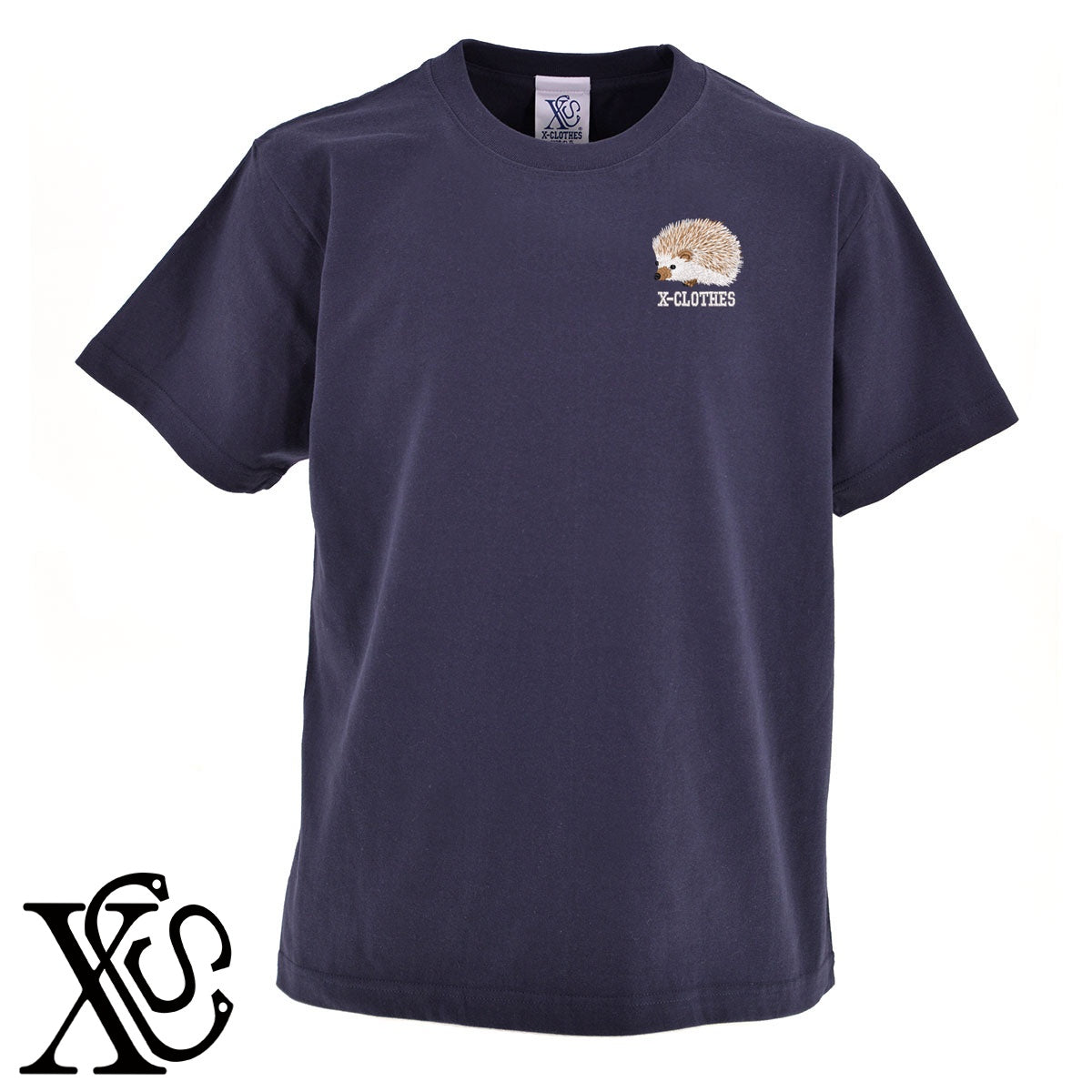 ハリネズミ2柄 刺繍 5.6oz 綿100% 半袖 Tシャツ メンズ レディース カットソー 大きいサイズあり【X-CLOTHES】オリジナル グッズ 刺繍 ワンポイント 雑貨【b 黒 紺 ブルー 赤 ワイン】【g 白 灰】 【6動物鳥魚-小動物】
