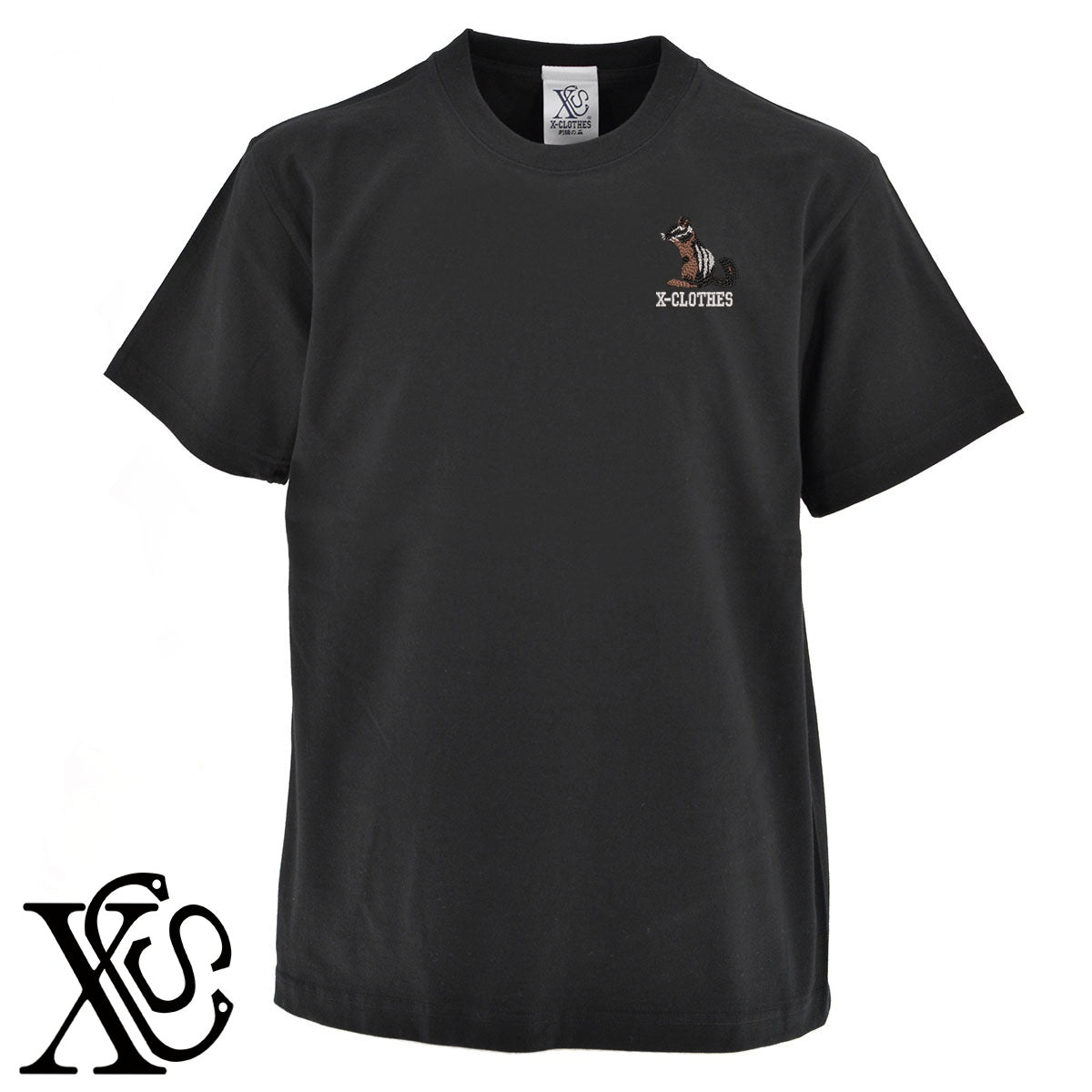 リス5柄 刺繍 5.6oz 綿100% 半袖 Tシャツ メンズ レディース カットソー 大きいサイズあり【X-CLOTHES】オリジナル グッズ 刺繍 ワンポイント 雑貨【b 黒 紺 ブルー 赤 ワイン】【g 白 灰】 【6動物鳥魚-小動物】