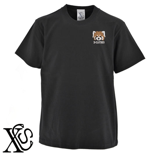 レッサーパンダ2柄 刺繍 5.6oz 綿100% 半袖 Tシャツ メンズ レディース カットソー 大きいサイズあり【X-CLOTHES】オリジナル グッズ 刺繍 ワンポイント 雑貨【b 黒 紺 ブルー 赤 ワイン】【g 白 灰】 【6動物鳥魚-小動物】
