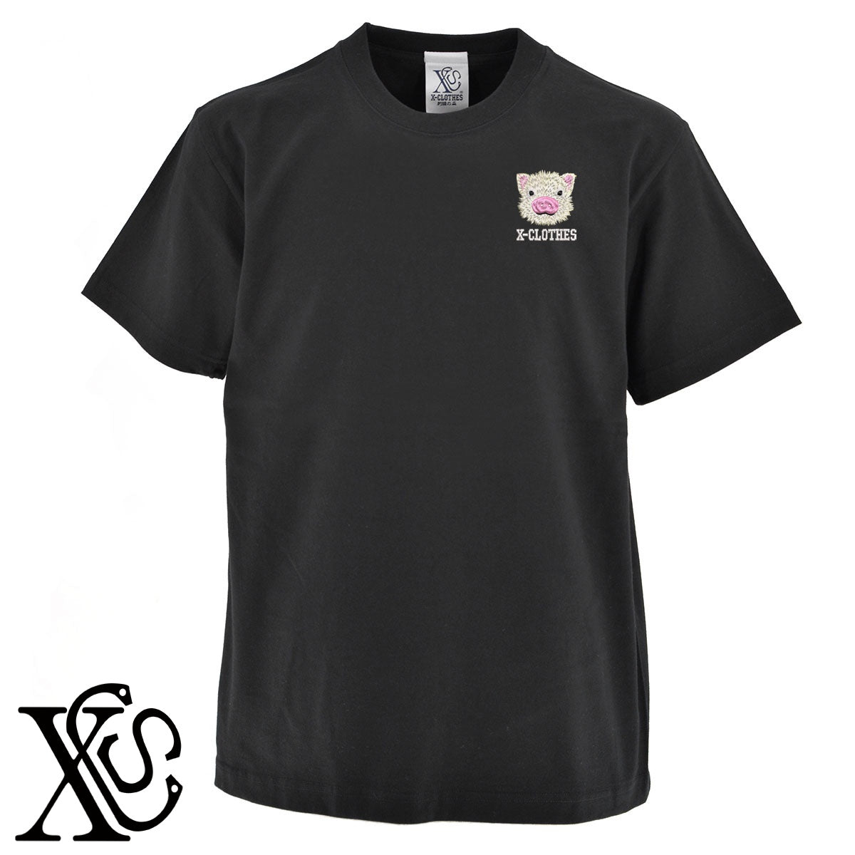 子豚3柄 刺繍 5.6oz 綿100% 半袖 Tシャツ メンズ レディース カットソー 大きいサイズあり【X-CLOTHES】オリジナル グッズ 刺繍 ワンポイント 雑貨【b 黒 紺 ブルー 赤 ワイン】【g 白 灰】 【6動物鳥魚-小動物】