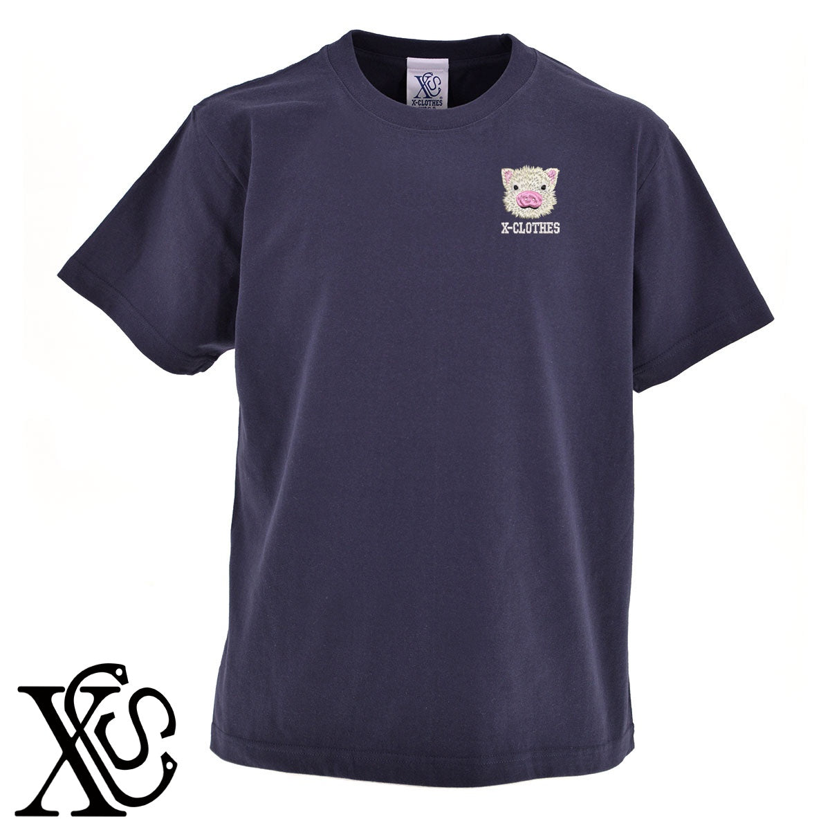 子豚3柄 刺繍 5.6oz 綿100% 半袖 Tシャツ メンズ レディース カットソー 大きいサイズあり【X-CLOTHES】オリジナル グッズ 刺繍 ワンポイント 雑貨【b 黒 紺 ブルー 赤 ワイン】【g 白 灰】 【6動物鳥魚-小動物】