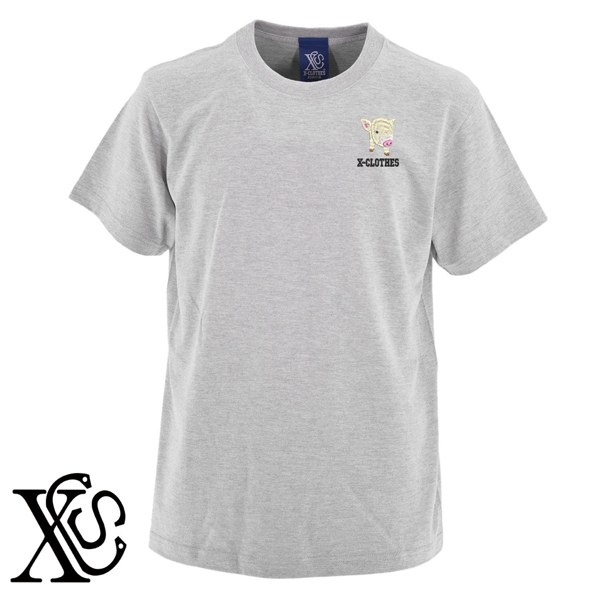 子豚4柄 刺繍 5.6oz 綿100% 半袖 Tシャツ メンズ レディース カットソー 大きいサイズあり【X-CLOTHES】オリジナル グッズ 刺繍 ワンポイント 雑貨【b 黒 紺 ブルー 赤 ワイン】【g 白 灰】 【6動物鳥魚-小動物】