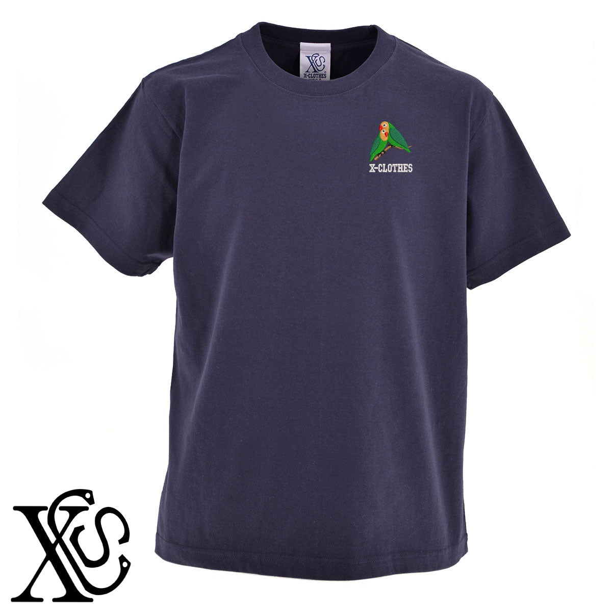 インコ2柄 刺繍 5.6oz 綿100% 半袖 Tシャツ メンズ レディース カットソー 大きいサイズあり【X-CLOTHES】オリジナル グッズ 刺繍 ワンポイント 雑貨【b 黒 紺 ブルー 赤 ワイン】【g 白 灰】 【6動物鳥魚-文鳥インコ】