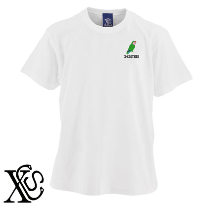 コザクラインコ6柄 刺繍 5.6oz 綿100% 半袖 Tシャツ メンズ レディース カットソー 大きいサイズあり【X-CLOTHES】オリジナル グッズ 刺繍 ワンポイント 雑貨【b 黒 紺 ブルー 赤 ワイン】【g 白 灰】 【6動物鳥魚-文鳥インコ】