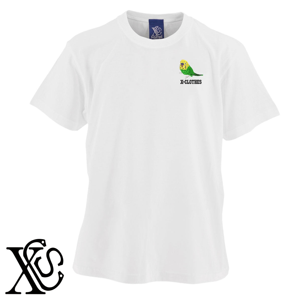 セキセイインコ7柄 刺繍 5.6oz 綿100% 半袖 Tシャツ メンズ レディース カットソー 大きいサイズあり【X-CLOTHES】オリジナル グッズ 刺繍 ワンポイント 雑貨【b 黒 紺 ブルー 赤 ワイン】【g 白 灰】 【6動物鳥魚-文鳥インコ】