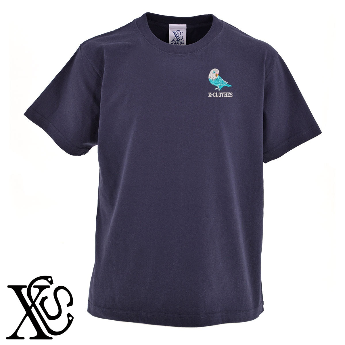 ボタンインコ3柄 刺繍 5.6oz 綿100% 半袖 Tシャツ メンズ レディース カットソー 大きいサイズあり【X-CLOTHES】オリジナル グッズ 刺繍 ワンポイント 雑貨【b 黒 紺 ブルー 赤 ワイン】【g 白 灰】 【6動物鳥魚-文鳥インコ】