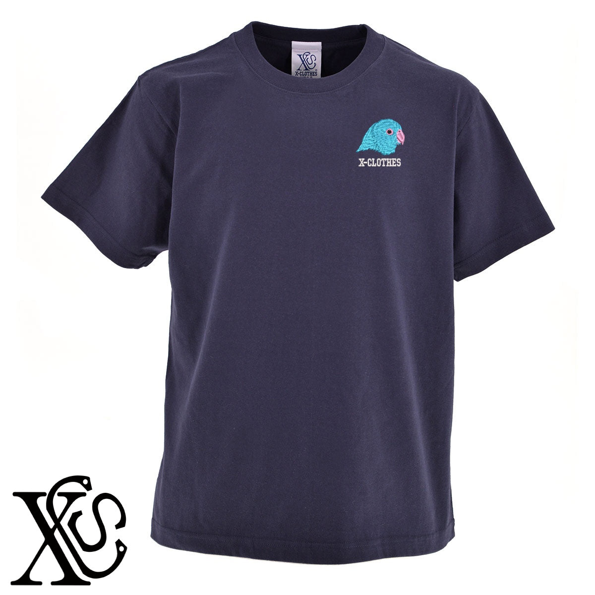 マメルリハ3柄 刺繍 5.6oz 綿100% 半袖 Tシャツ メンズ レディース カットソー 大きいサイズあり【X-CLOTHES】オリジナル グッズ 刺繍 ワンポイント 雑貨【b 黒 紺 ブルー 赤 ワイン】【g 白 灰】 【6動物鳥魚-文鳥インコ】