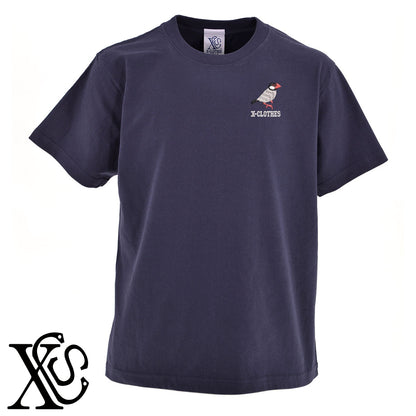 文鳥2柄 刺繍 5.6oz 綿100% 半袖 Tシャツ メンズ レディース カットソー 大きいサイズあり【X-CLOTHES】オリジナル グッズ 刺繍 ワンポイント 雑貨【b 黒 紺 ブルー 赤 ワイン】【g 白 灰】 【6動物鳥魚-文鳥インコ】