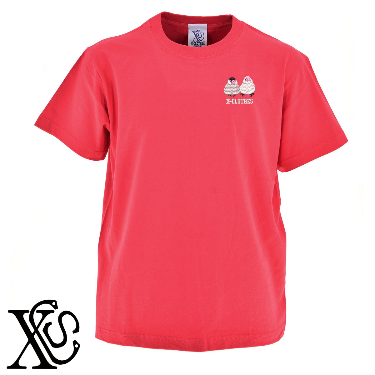 文鳥3柄 刺繍 5.6oz 綿100% 半袖 Tシャツ メンズ レディース カットソー 大きいサイズあり【X-CLOTHES】オリジナル グッズ 刺繍 ワンポイント 雑貨【b 黒 紺 ブルー 赤 ワイン】【g 白 灰】 【6動物鳥魚-文鳥インコ】