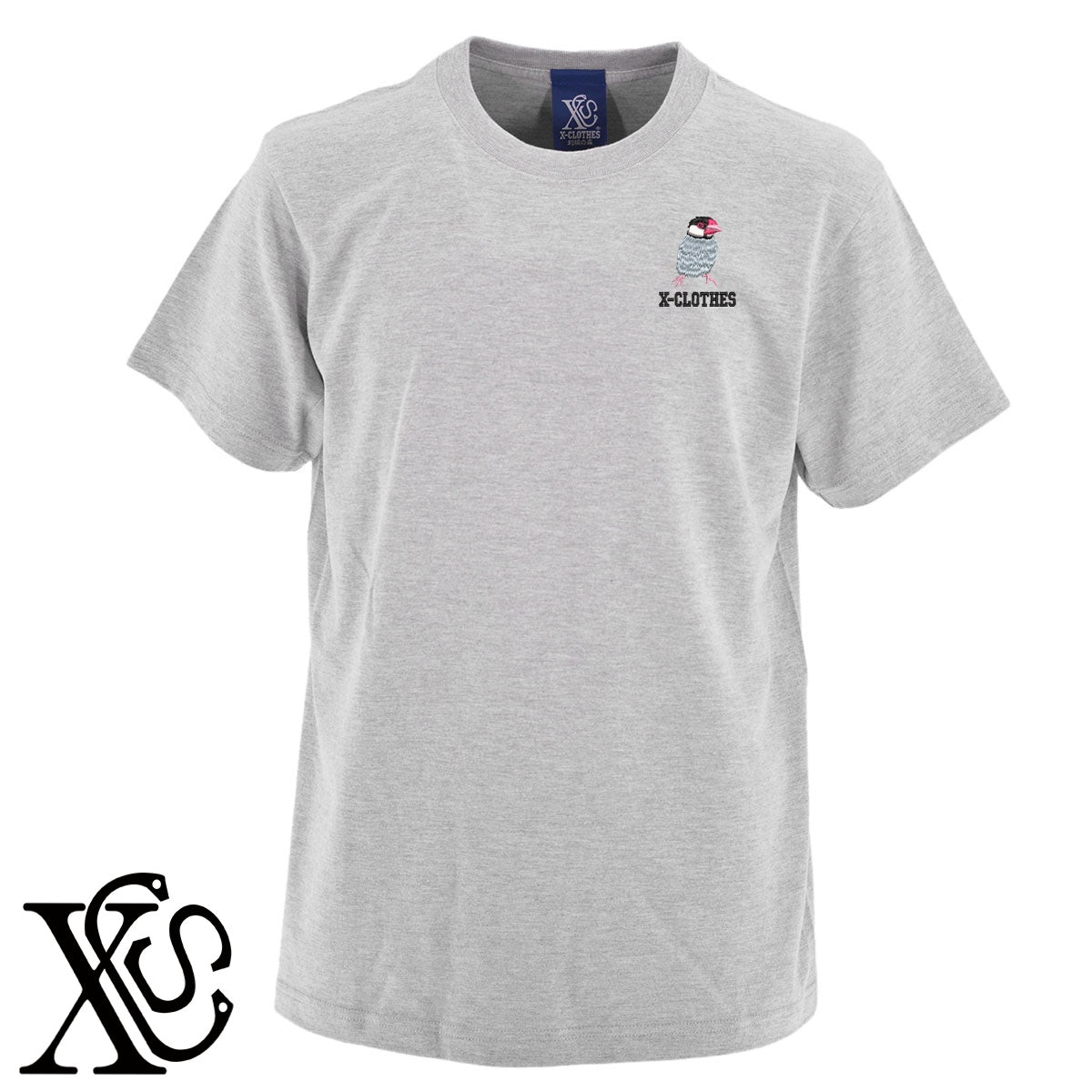 文鳥8柄 刺繍 5.6oz 綿100% 半袖 Tシャツ メンズ レディース カットソー 大きいサイズあり【X-CLOTHES】オリジナル グッズ 刺繍 ワンポイント 雑貨【b 黒 紺 ブルー 赤 ワイン】【g 白 灰】 【6動物鳥魚-文鳥インコ】