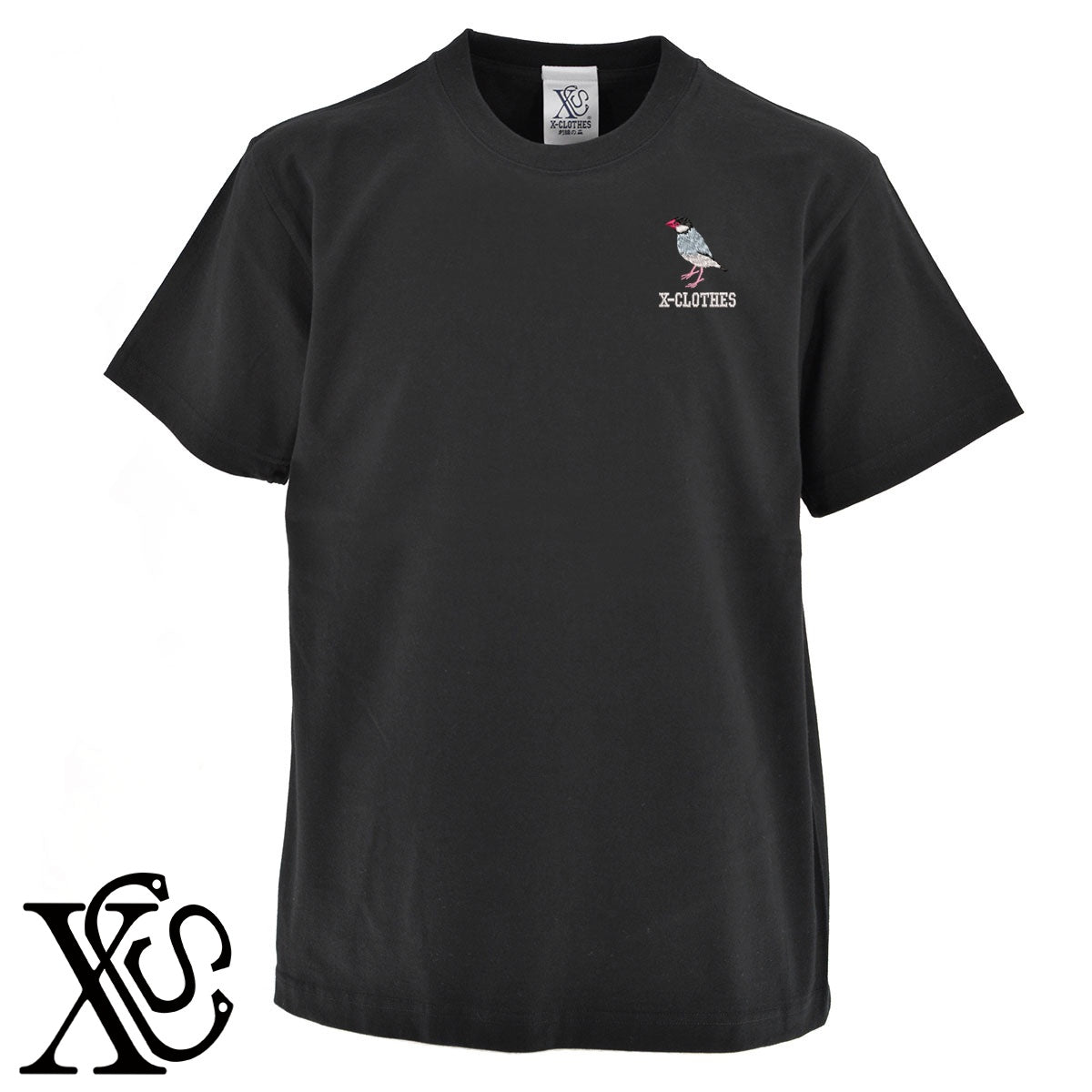 文鳥9柄 刺繍 5.6oz 綿100% 半袖 Tシャツ メンズ レディース カットソー 大きいサイズあり【X-CLOTHES】オリジナル グッズ 刺繍 ワンポイント 雑貨【b 黒 紺 ブルー 赤 ワイン】【g 白 灰】 【6動物鳥魚-文鳥インコ】