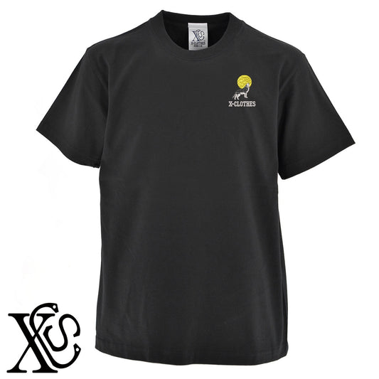 月に狼2柄 刺繍 5.6oz 綿100% 半袖 Tシャツ メンズ レディース カットソー 大きいサイズあり【X-CLOTHES】オリジナル グッズ 刺繍 ワンポイント 雑貨【b 黒 紺 ブルー 赤 ワイン】【g 白 灰】 【6動物鳥魚-猛獣】