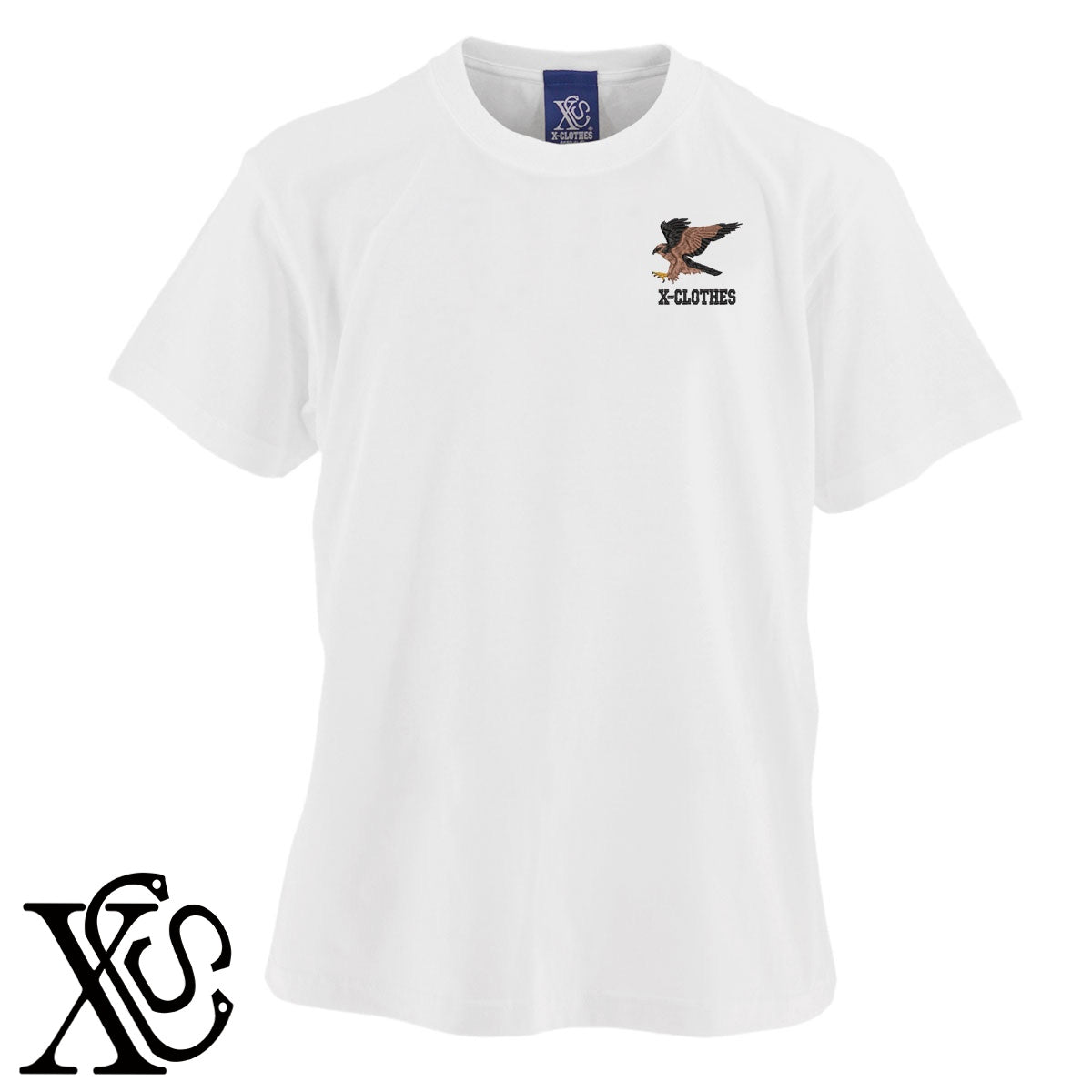 鷹11柄 刺繍 5.6oz 綿100% 半袖 Tシャツ メンズ レディース カットソー 大きいサイズあり【X-CLOTHES】オリジナル グッズ 刺繍 ワンポイント 雑貨【b 黒 紺 ブルー 赤 ワイン】【g 白 灰】 【6動物鳥魚-猛鳥】
