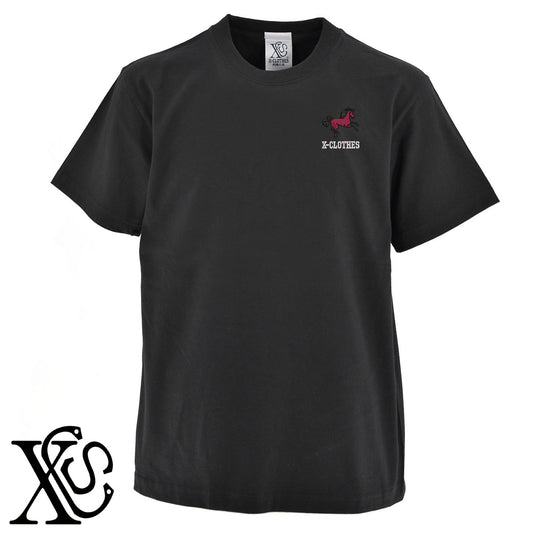 馬17柄 刺繍 5.6oz 綿100% 半袖 Tシャツ メンズ レディース カットソー 大きいサイズあり【X-CLOTHES】オリジナル グッズ 刺繍 ワンポイント 雑貨【b 黒 紺 ブルー 赤 ワイン】【g 白 灰】 【6動物鳥魚-草食動物】