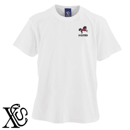 馬17柄 刺繍 5.6oz 綿100% 半袖 Tシャツ メンズ レディース カットソー 大きいサイズあり【X-CLOTHES】オリジナル グッズ 刺繍 ワンポイント 雑貨【b 黒 紺 ブルー 赤 ワイン】【g 白 灰】 【6動物鳥魚-草食動物】