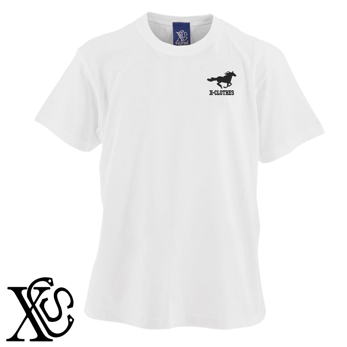 馬19柄 刺繍 5.6oz 綿100% 半袖 Tシャツ メンズ レディース カットソー 大きいサイズあり【X-CLOTHES】オリジナル グッズ 刺繍 ワンポイント 雑貨【b 黒 紺 ブルー 赤 ワイン】【g 白 灰】 【6動物鳥魚-草食動物】