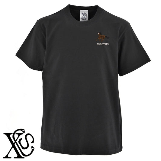 馬23柄 刺繍 5.6oz 綿100% 半袖 Tシャツ メンズ レディース カットソー 大きいサイズあり【X-CLOTHES】オリジナル グッズ 刺繍 ワンポイント 雑貨【b 黒 紺 ブルー 赤 ワイン】【g 白 灰】 【6動物鳥魚-草食動物】