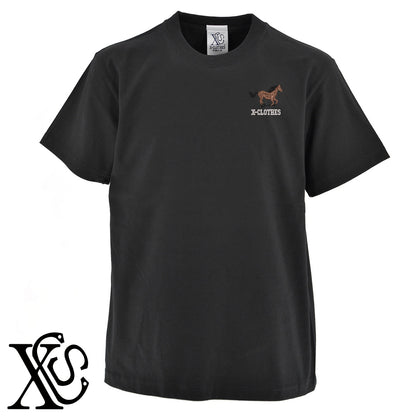 馬25柄 刺繍 5.6oz 綿100% 半袖 Tシャツ メンズ レディース カットソー 大きいサイズあり【X-CLOTHES】オリジナル グッズ 刺繍 ワンポイント 雑貨【b 黒 紺 ブルー 赤 ワイン】【g 白 灰】 【6動物鳥魚-草食動物】
