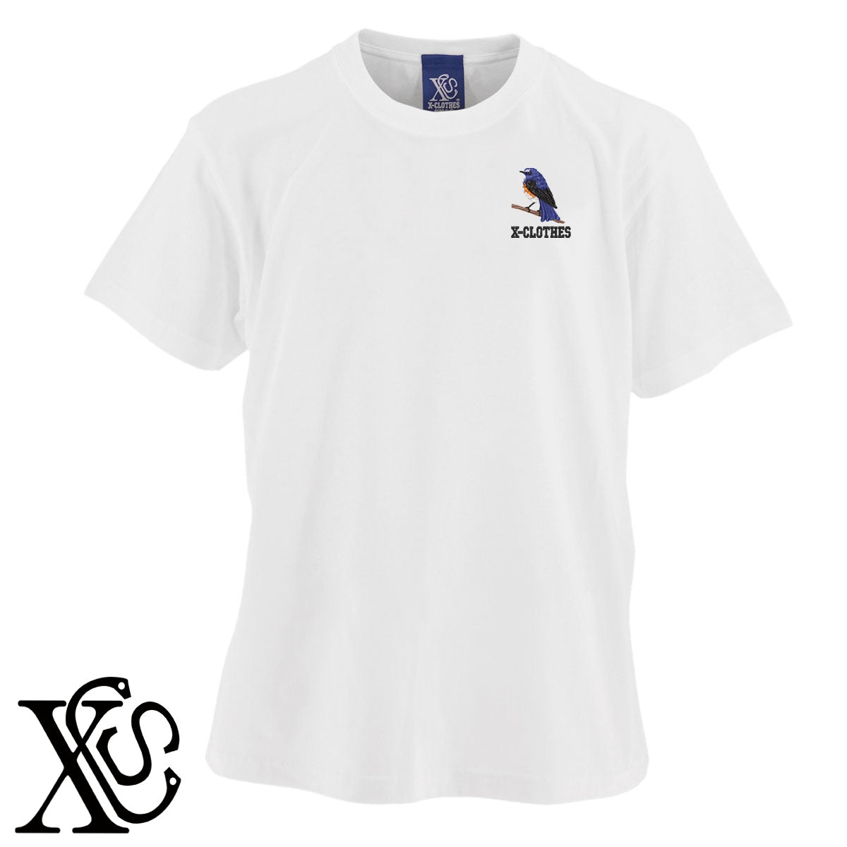 ルリビタキ3柄 刺繍 5.6oz 綿100% 半袖 Tシャツ メンズ レディース カットソー 大きいサイズあり【X-CLOTHES】オリジナル グッズ 刺繍 ワンポイント 雑貨【b 黒 紺 ブルー 赤 ワイン】【g 白 灰】 【6動物鳥魚-野鳥】