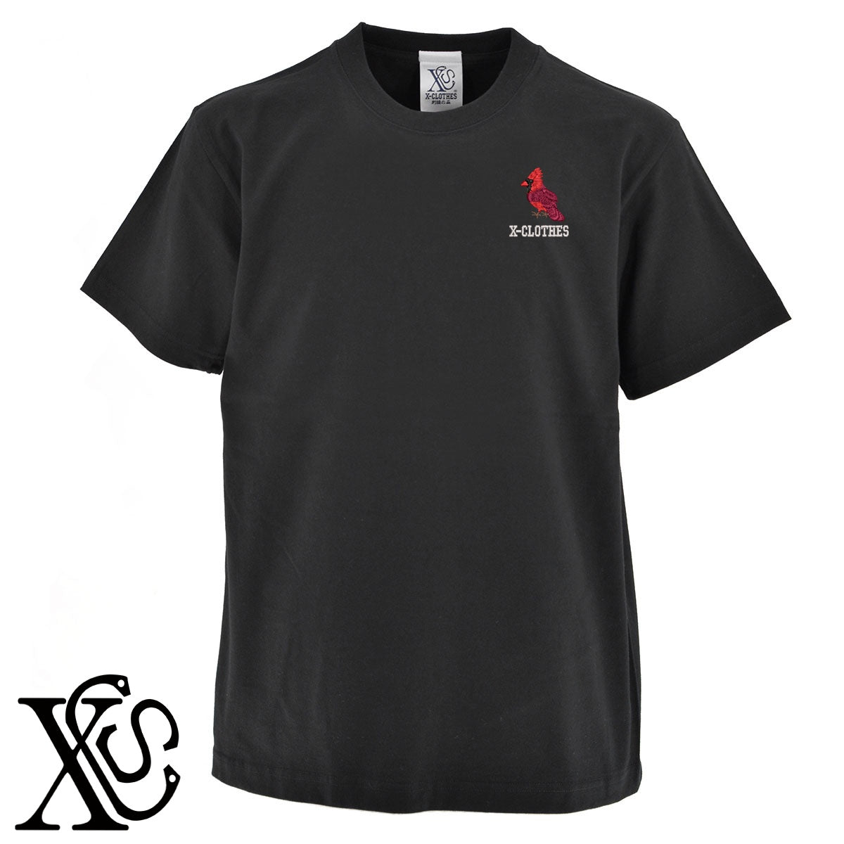 紅冠鳥2柄 刺繍 5.6oz 綿100% 半袖 Tシャツ メンズ レディース カットソー 大きいサイズあり【X-CLOTHES】オリジナル グッズ 刺繍 ワンポイント 雑貨【b 黒 紺 ブルー 赤 ワイン】【g 白 灰】 【6動物鳥魚-野鳥】