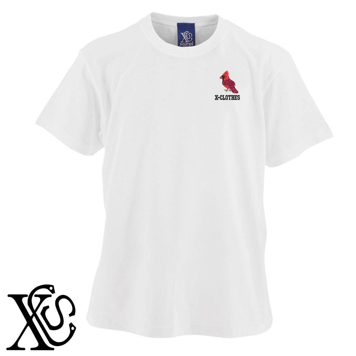 紅冠鳥2柄 刺繍 5.6oz 綿100% 半袖 Tシャツ メンズ レディース カットソー 大きいサイズあり【X-CLOTHES】オリジナル グッズ 刺繍 ワンポイント 雑貨【b 黒 紺 ブルー 赤 ワイン】【g 白 灰】 【6動物鳥魚-野鳥】